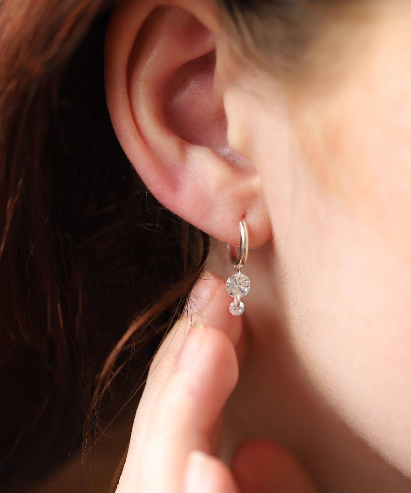 925 Silver Double Crystal Raindrop Hoop Earrings