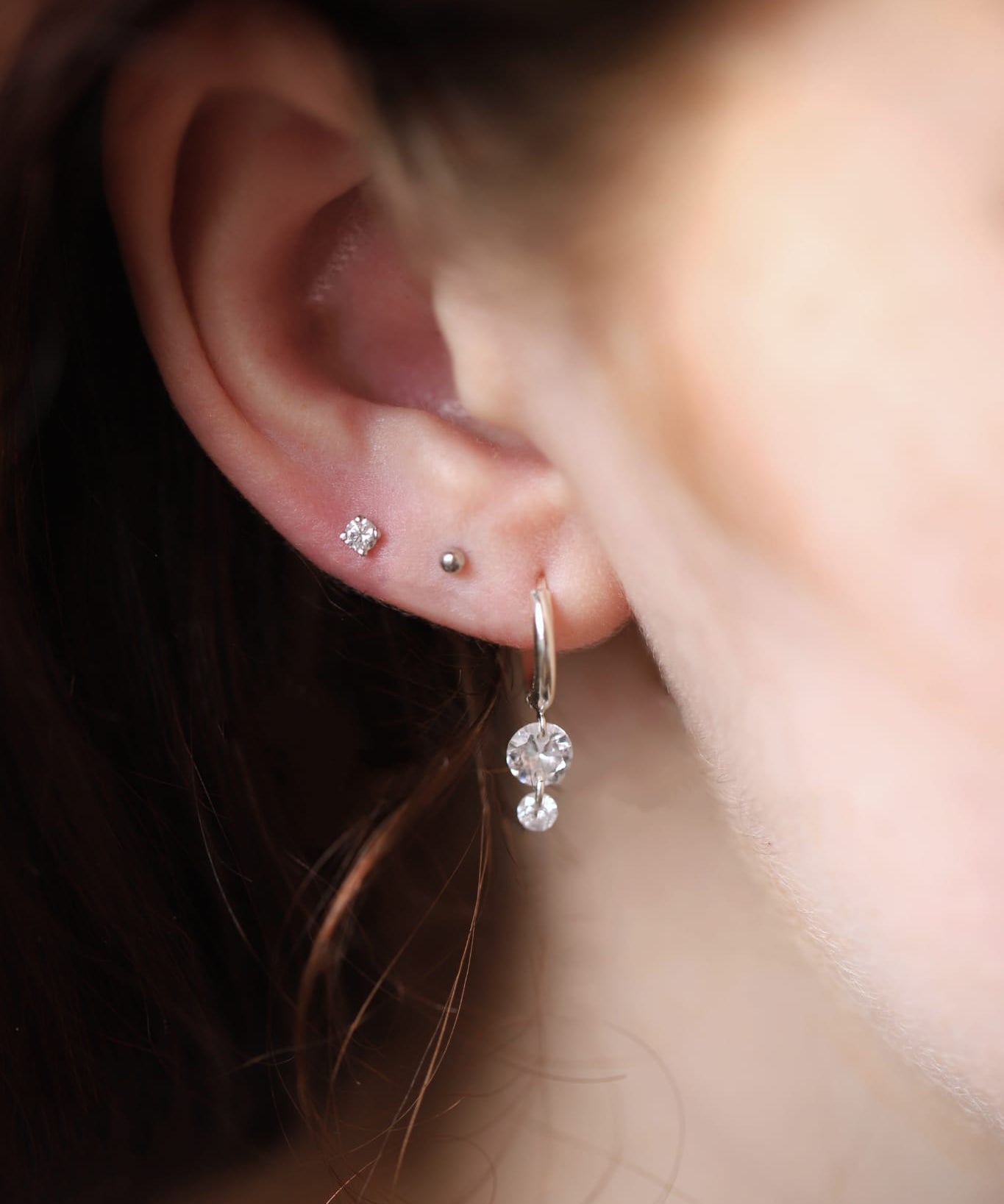 925 Silver Double Crystal Raindrop Hoop Earrings