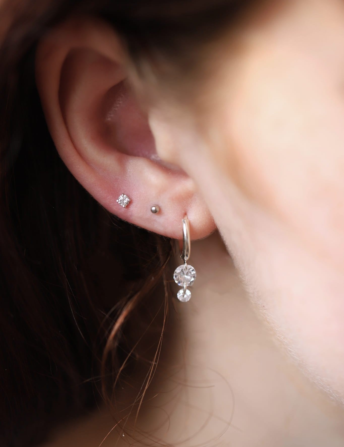 925 Silver Double Crystal Raindrop Hoop Earrings