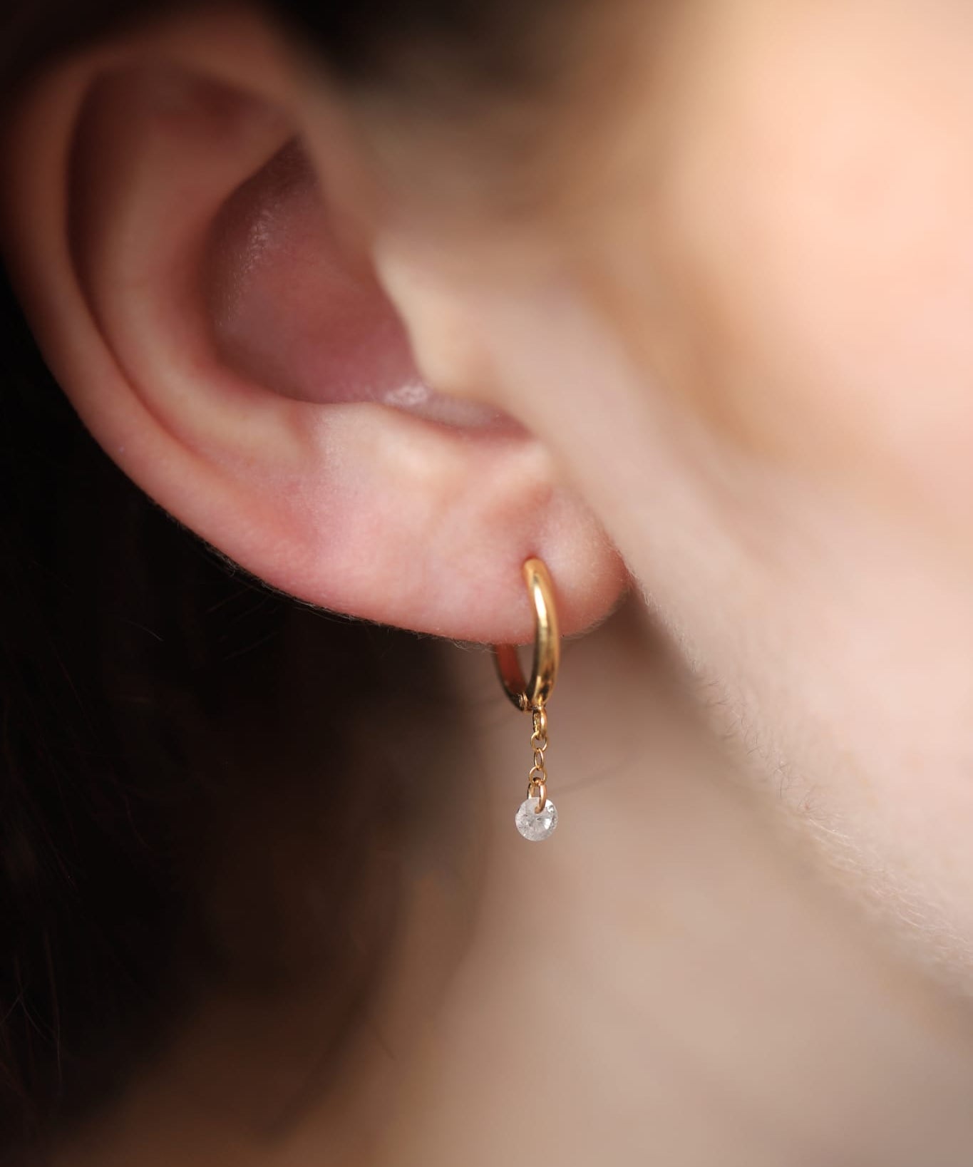 Gold-Filled Crystal Drop Hoop Earrings