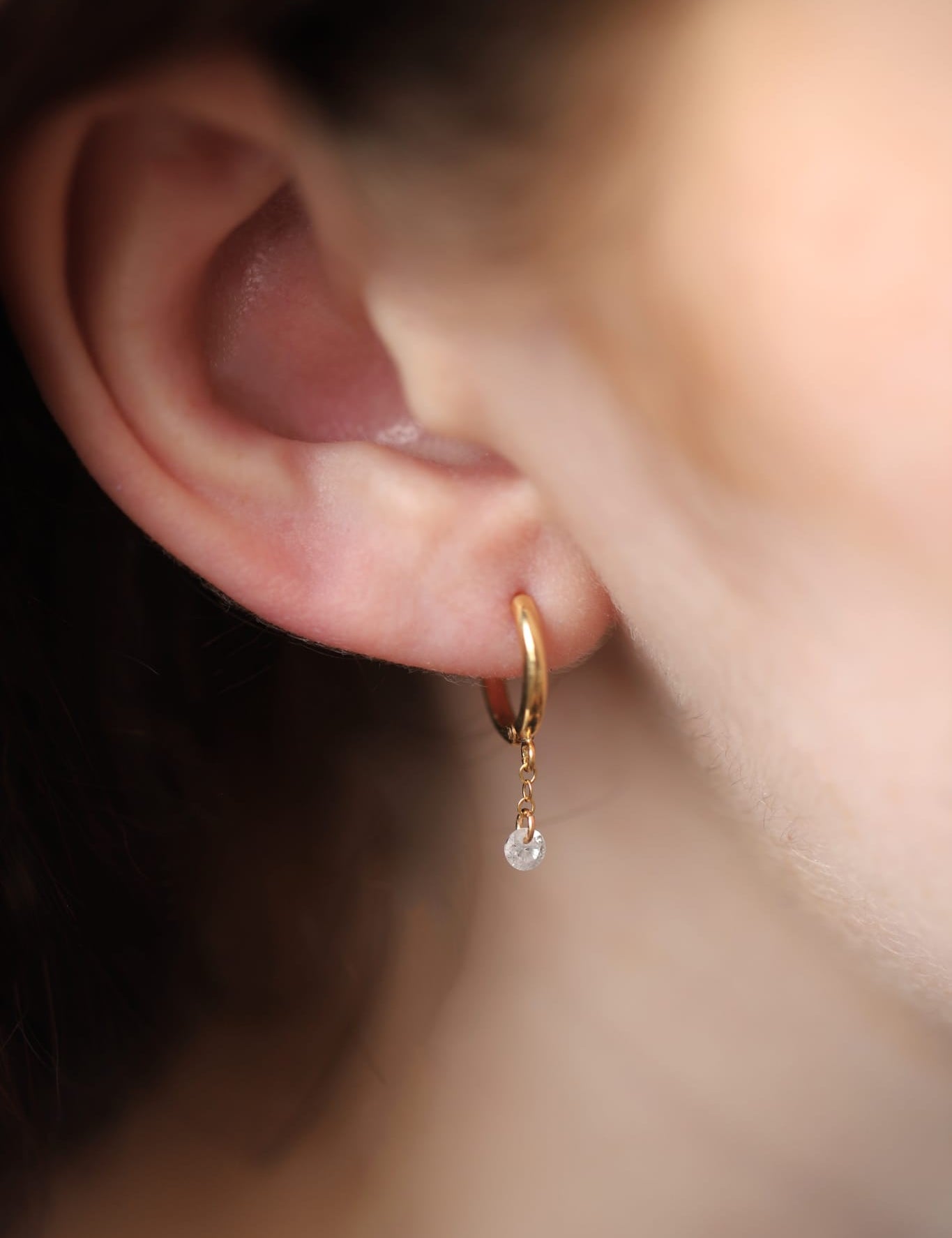 Gold-Filled Crystal Drop Hoop Earrings