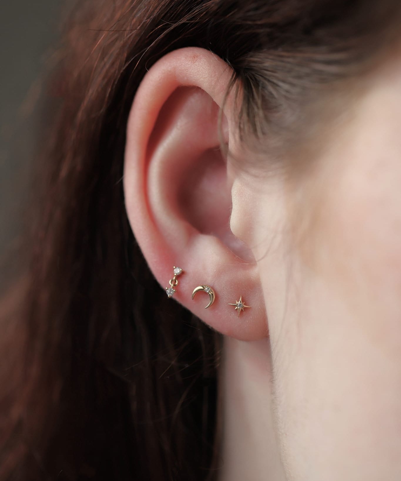 14K Gold Celestial Crescent Moon Threadless Piercing