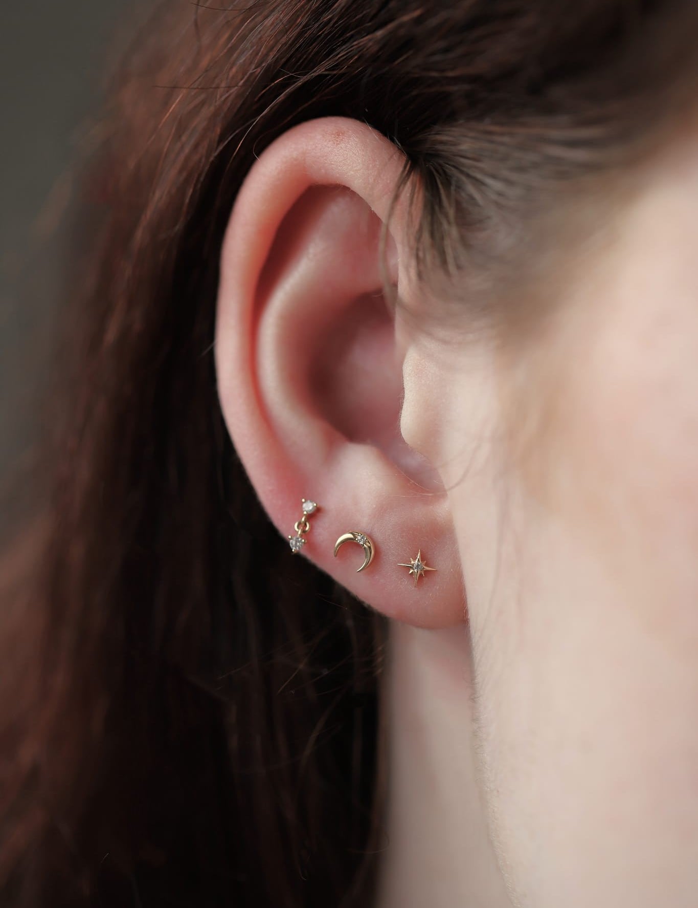 14K Gold Celestial Crescent Moon Threadless Piercing