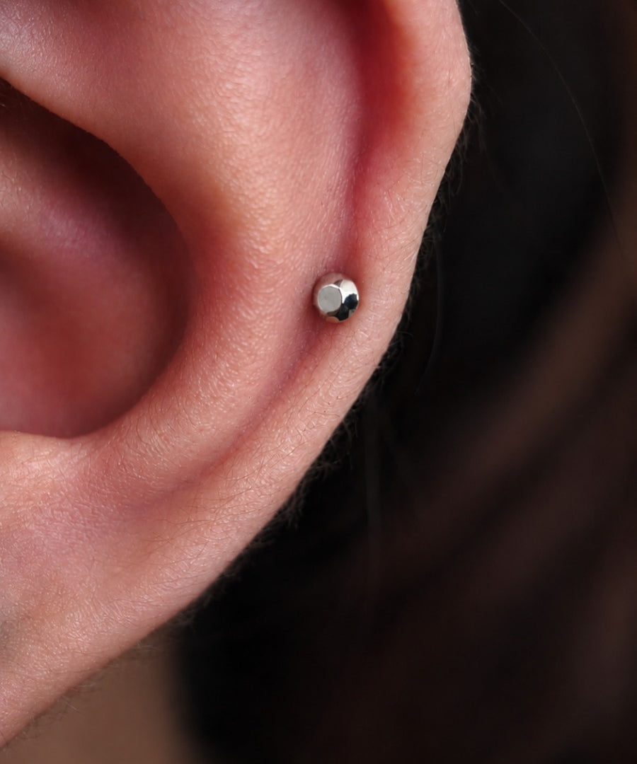 14K White Gold Faceted Cut Disc Threadless 3mm Piercing