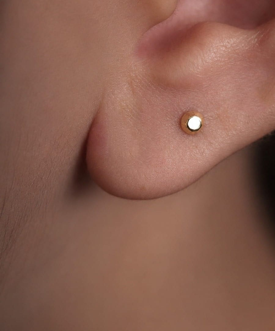 14K Gold Faceted Cut Disc Threadless 3mm Piercing